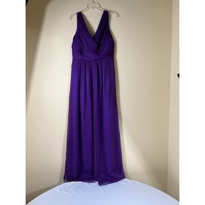 Deep Purple Chiffon Maxi Dress Ruched V Neck Evening Gown Whimsygoth Prom 15.5